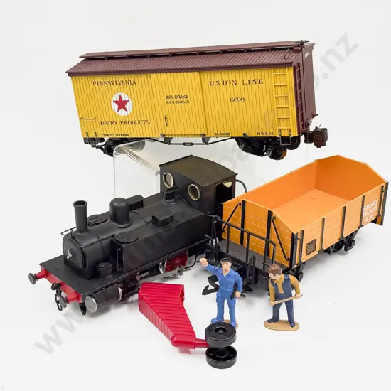 LGB/Playmobil Gauge 1/G Scale Tank Locomotive 0-4-0 with LGB Trailer and Box Car