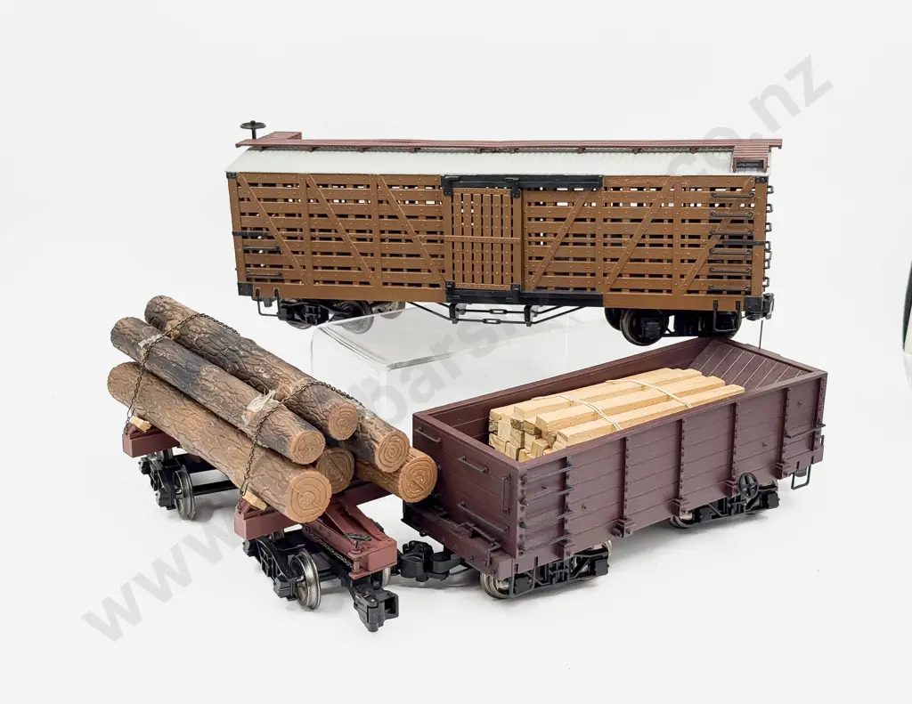 Bachmann Gauge 1/G Scale Three Box Cars with Hopper Van and Log Truck Image 1++