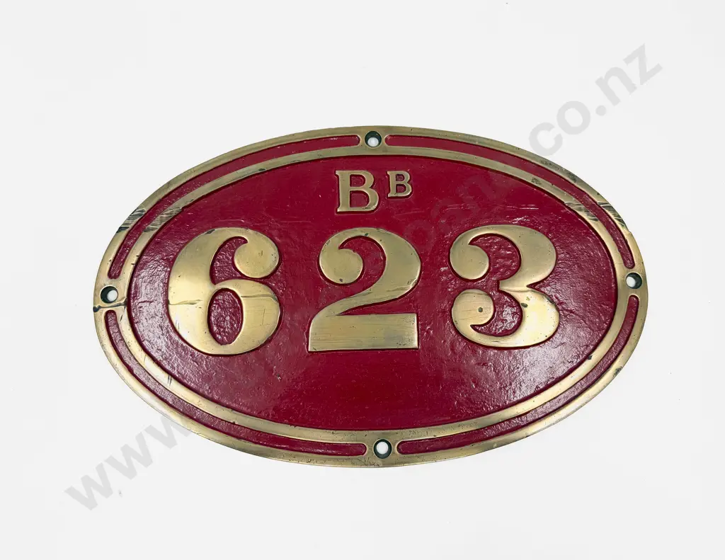 NZ Locomotive/Carriage Brass Red Lacquered Plate Number BB 623 42cm L Image 1++