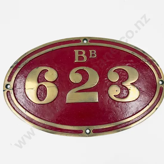 NZ Locomotive/Carriage Brass Red Lacquered Plate Number BB 623 42cm L