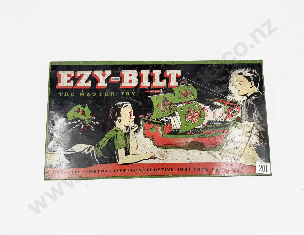 Post-War Ezy-Bilt The Master Toy Made in Australia Construction Set 6 in Tin Box Image 1++