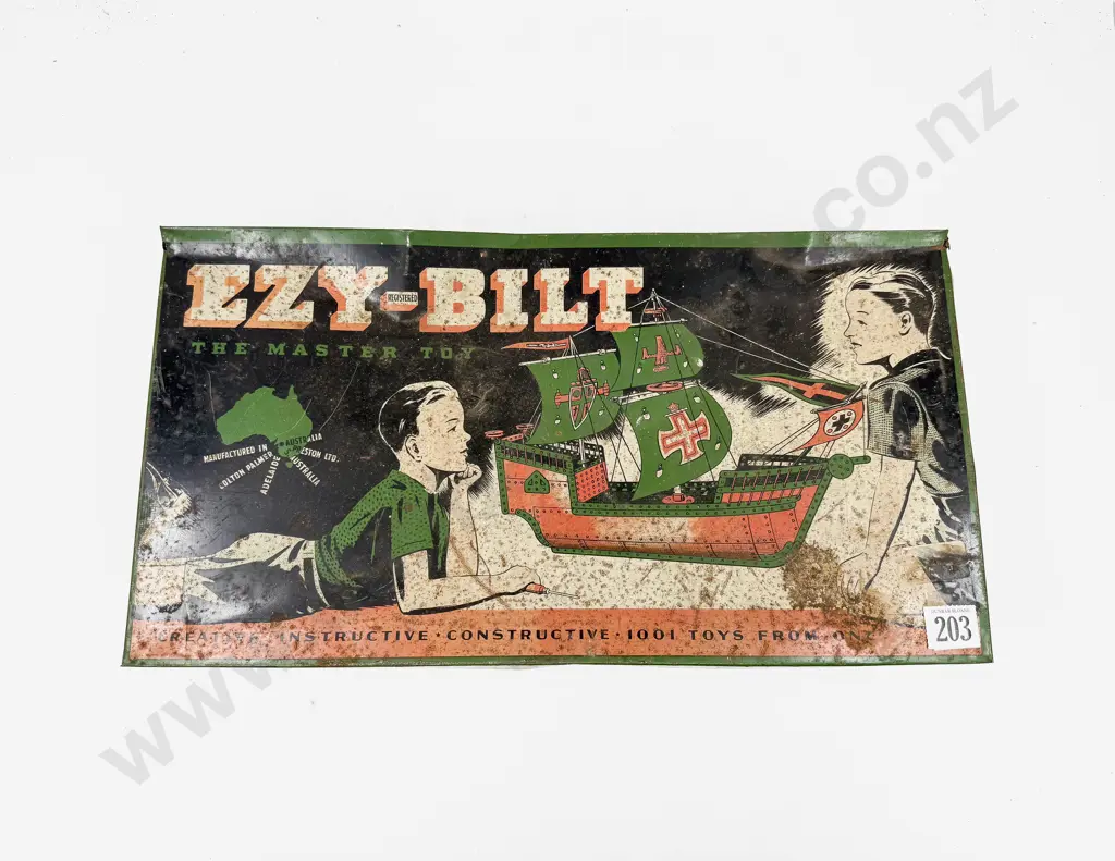 Post-War Ezy-Bilt Tin Box No8 with Contents Instruction Book Sets 6 7 & 8 Image 1++
