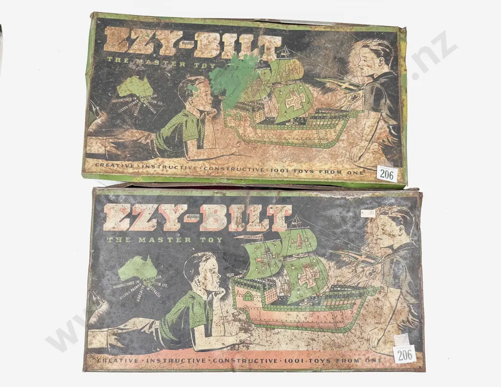 Post-War Ezy-Bilt Two Tin Boxes No8 with Contents and Part Instruction Booklets Image 1++