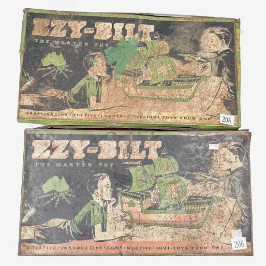Post-War Ezy-Bilt Two Tin Boxes No8 with Contents and Part Instruction Booklets