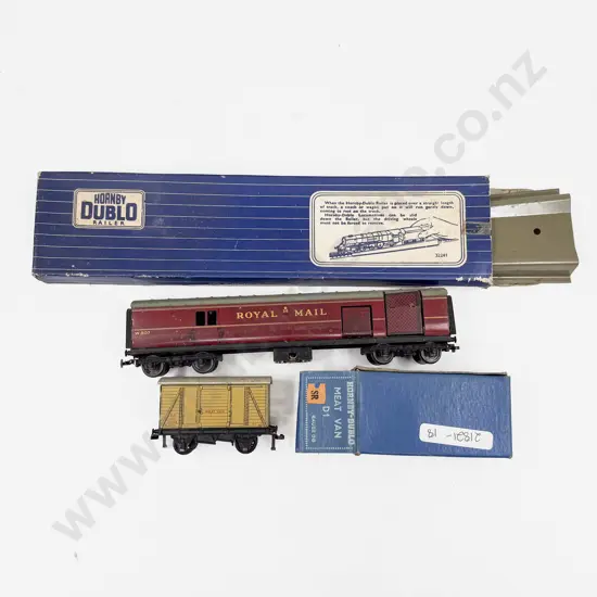 Hornby Dublo Royal Mail Van Coach only Boxed SR Meat Van and 3900 Railer faults