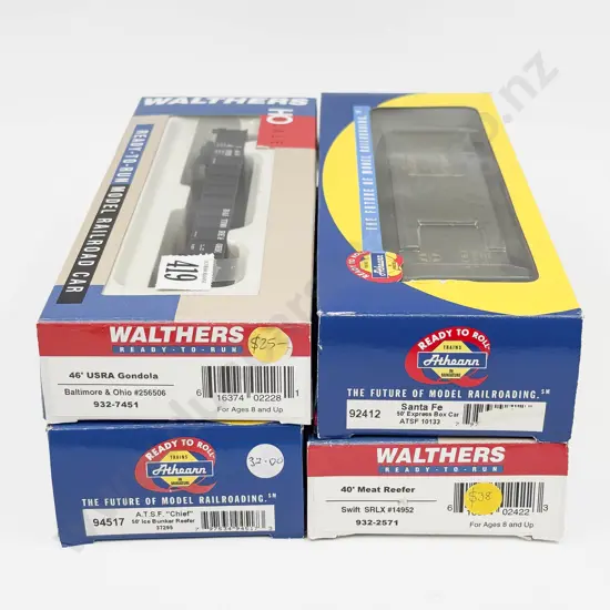 Walthers and Athearn HO Three Rolling Stock Box Cars and B&O Gondola