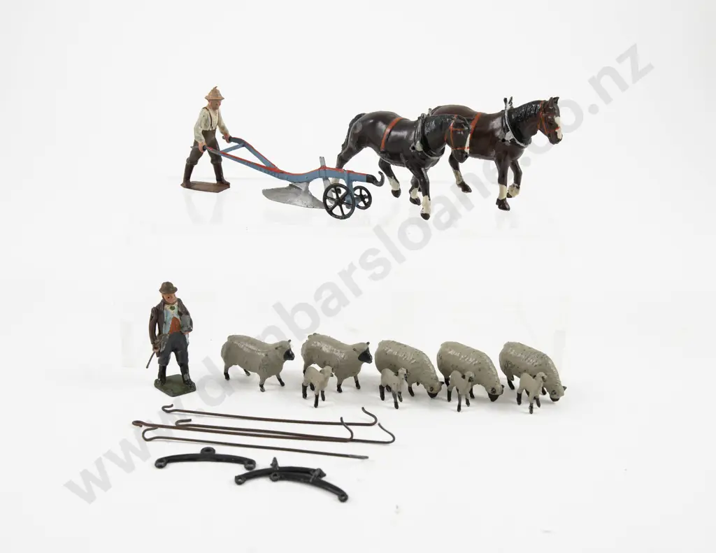 Britains Ploughing Team and Shepherd with Flock of Sheep and Lambs Image 1++