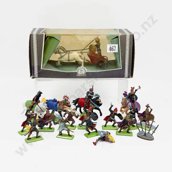 C1971 Britains Deetail Vikings (15) plastic on metal bases with Boxed Grecian Chariot