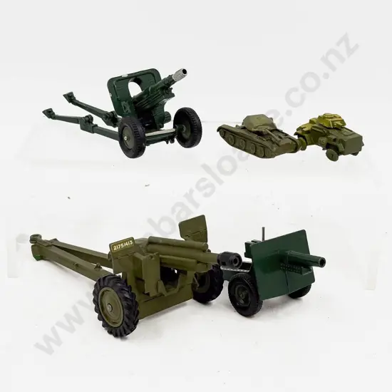 Britains Unboxed Two Field Guns and Dinky Gun with Two Crescent Tiny Tank Models