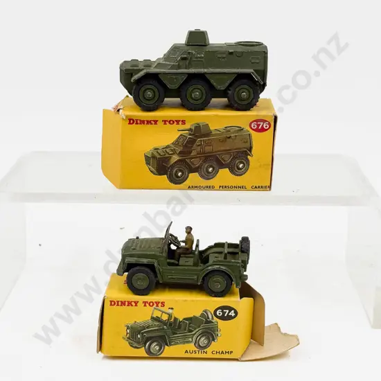 Dinky 676 Armoured Personnel Carrier 674 Austin Champ with Driver some condition faults