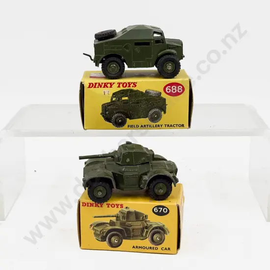 Dinky 688 Field Artillery Tractor and 670 Armoured Car some condition faults