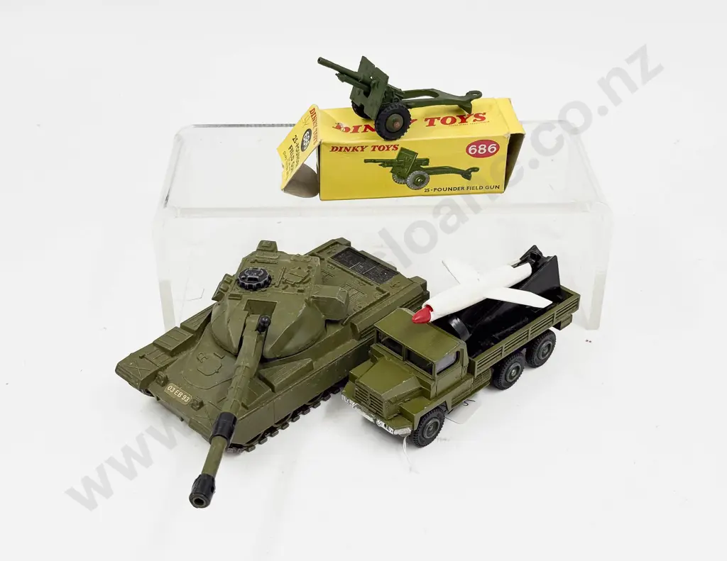 Dinky Unboxed 683 Chieftain Tank - 620 Berlet Gazele Missile Launcher - Boxed 686 Gun Image 1++