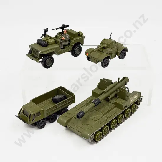 Dinky Unboxed 654 155MM Mobile Gun - 682 Stalwart - 676 Daimler Armoured Car & 612 US Jeep