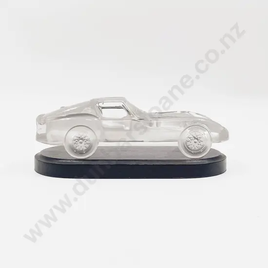 Glass Sports Car Desk Model on Black Wooden Stand 18cm L