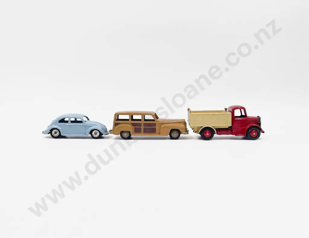 Dinky Unboxed 410 Bedford End Tipper Truck - 344 Plymouth Estate Car - 181 Volkswagen Beetle Image 1++