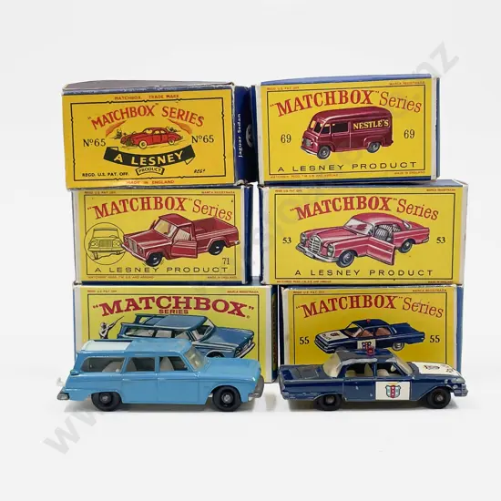 Matchbox Early Boxed Models 69 - 65 - 53 - 71 - 42 - 55 some play wear to models