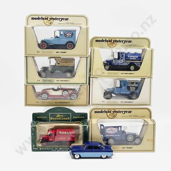Matchbox Models of Yesteryear Six Yellow Boxed Models with Lledo Model and unboxed Corgi