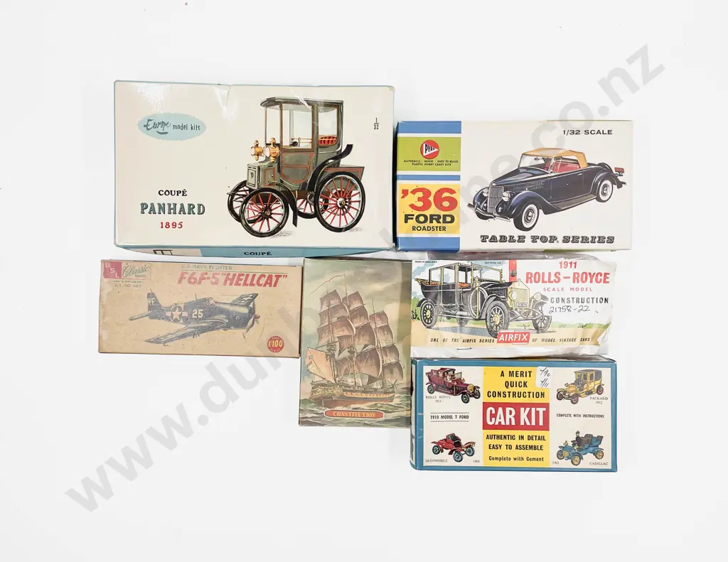 Six Vintage Assorted Uncompleted Model Cars - Sail Ship - Fighter Plane Kits Image 1++