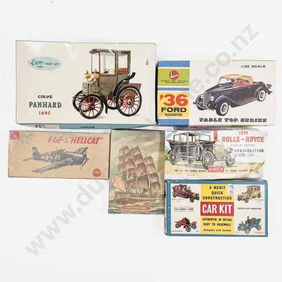 Six Vintage Assorted Uncompleted Model Cars - Sail Ship - Fighter Plane Kits