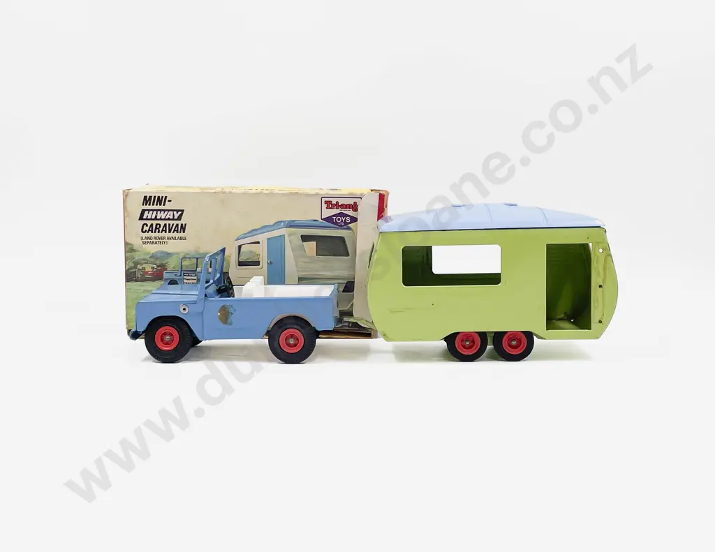 Boxed Tri-ang Mini-Hi-way Tinplate Caravan with Land Rover (available Separately) Image 1++