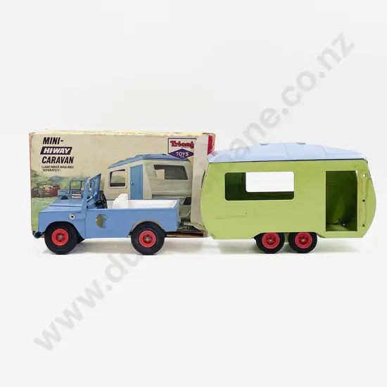 Boxed Tri-ang Mini-Hi-way Tinplate Caravan with Land Rover (available Separately)