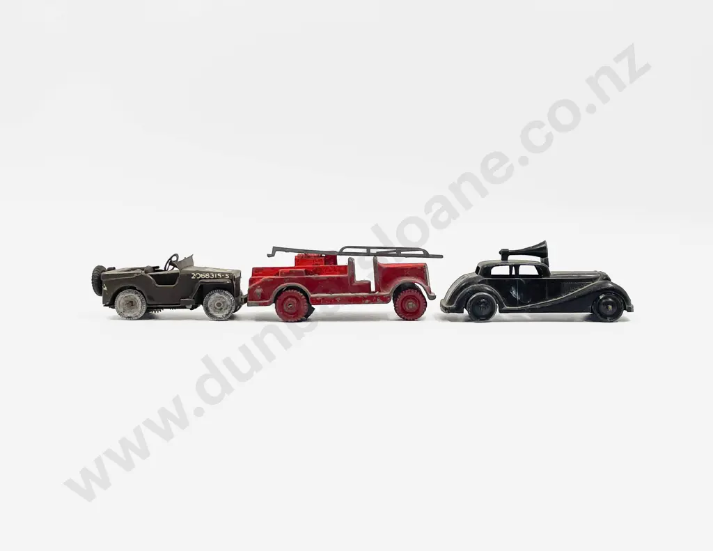 Crescent Police Diecast Sedan with Charbens Fire Truck and Minic Jeep (faults) Image 1++