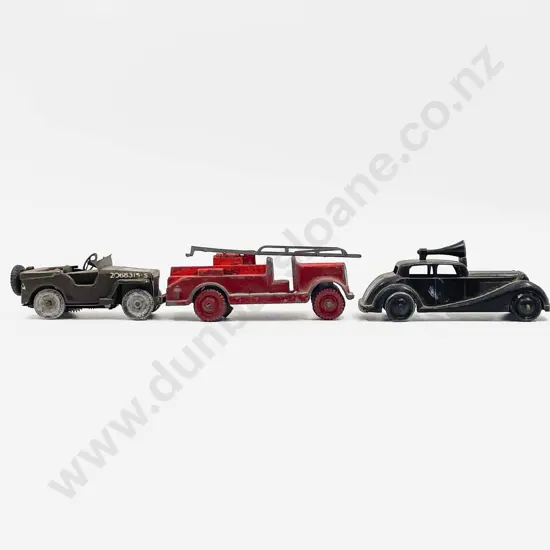 Crescent Police Diecast Sedan with Charbens Fire Truck and Minic Jeep (faults)
