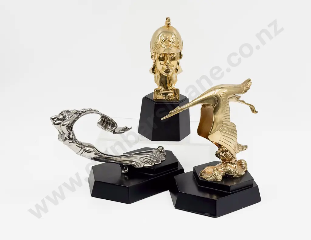 Three Franklin Mint Car Mascot Hood Ornaments - Minerva Cadillac and Hispano Suiza Image 1++