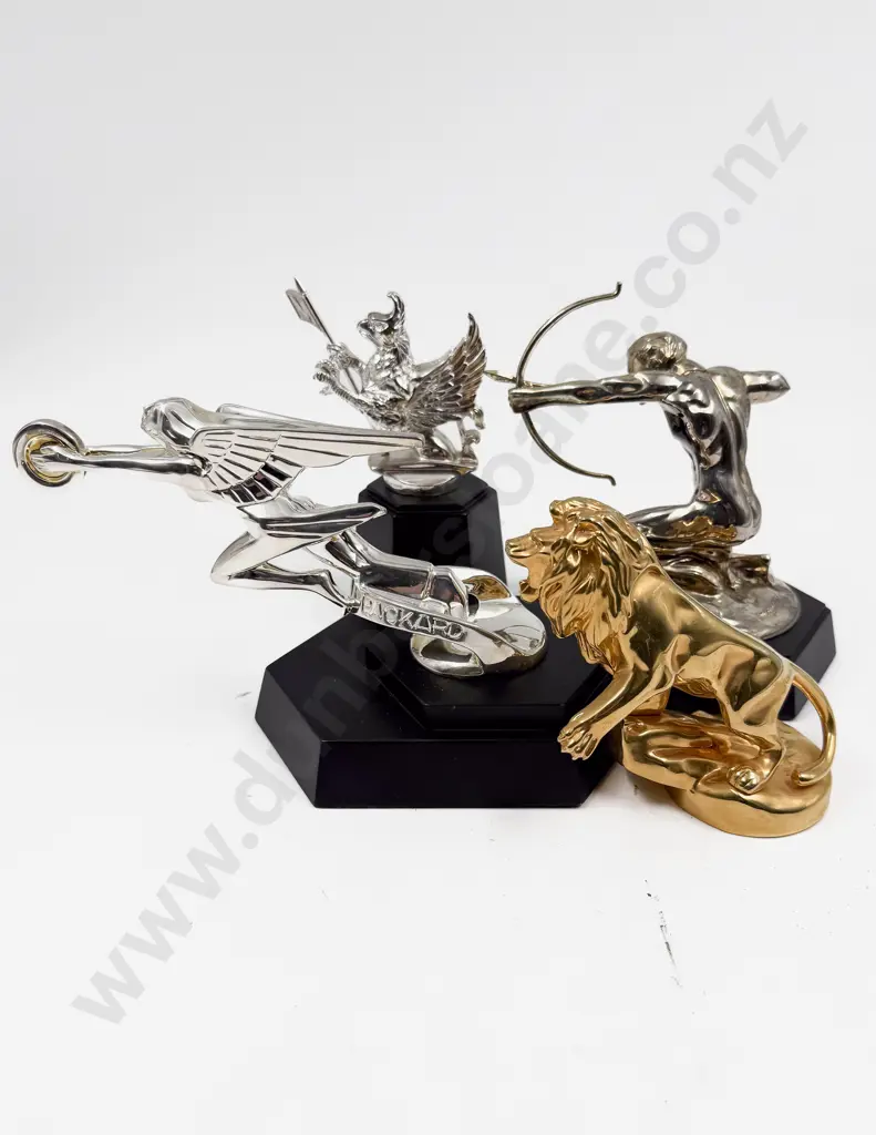 Four Franklin Mint Car Mascot Hood Ornaments - Packard  Peugeot Pierce Arrow and Vauxhall Image 1++