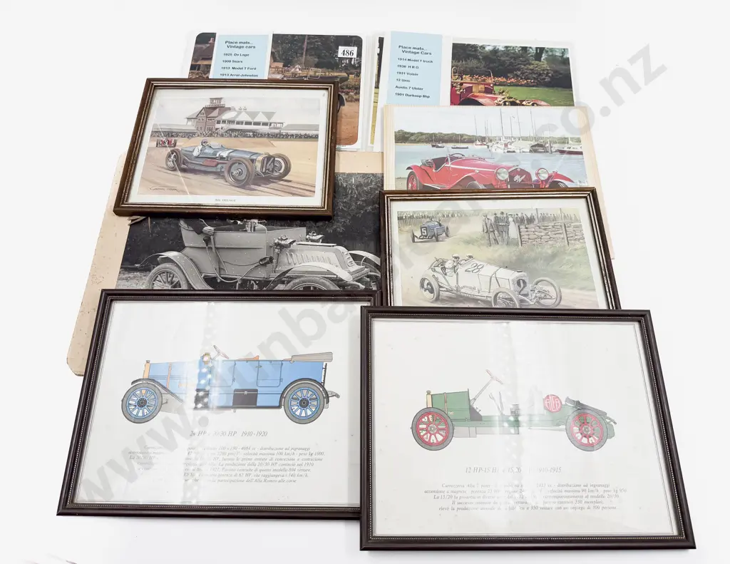 Four Vintage Car Framed Prints with Unframed Prints and Old Photograph Image 1++