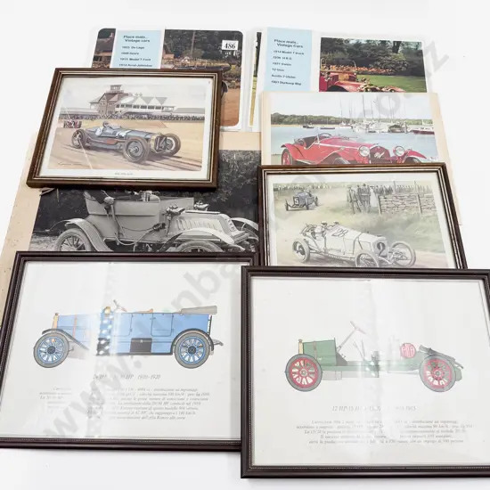 Four Vintage Car Framed Prints with Unframed Prints and Old Photograph
