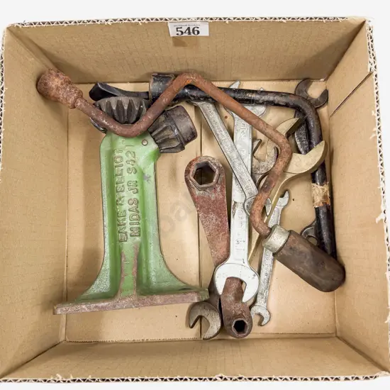 Lake & Elliot Midas JRS421 Car Jack with Assorted Vintage Car Hand Tools