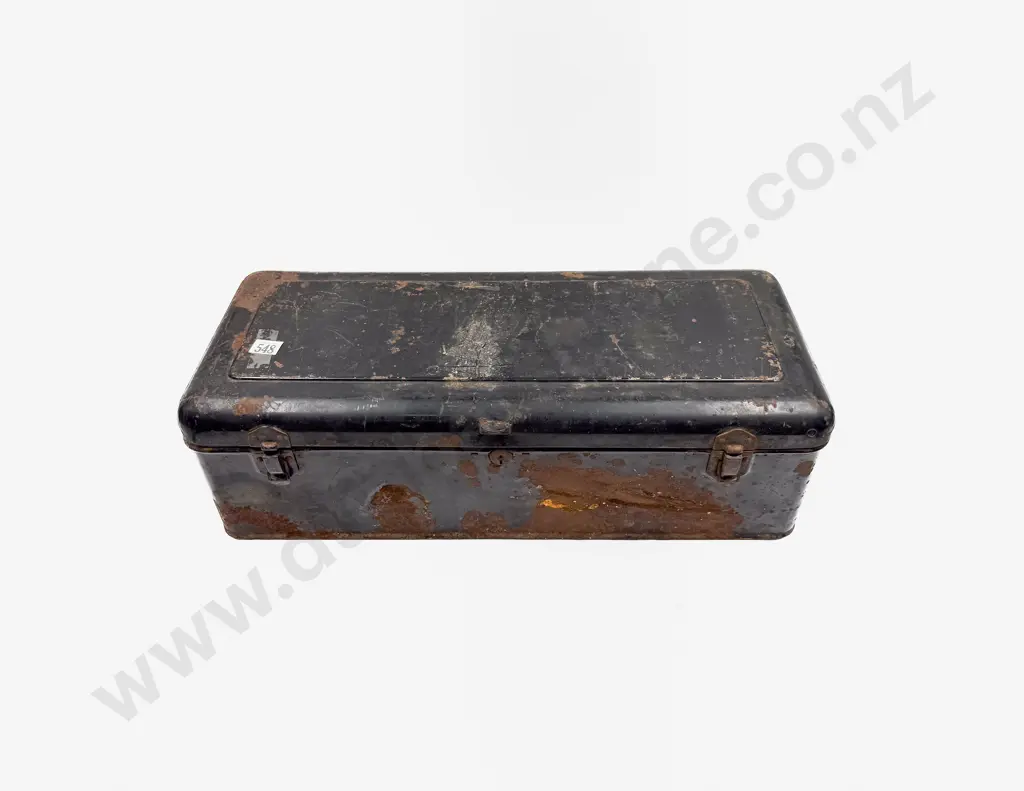 Vintage Japanned Tin Running Board Tool Box and Various Tools Image 1++