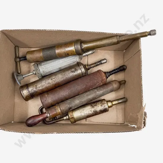 Six Various Manufacture Vintage Grease Guns