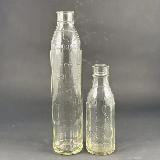 Shell NZ One Quart and One Pint Glass Oil Bottles