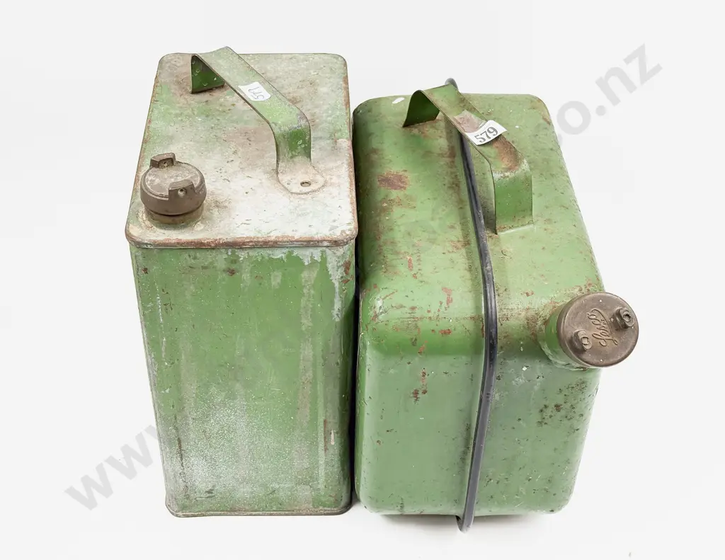 Castrol Ltd Wellington Petrol Can with Lesco Brass Cap and Castrol with Plain Brass Cap Image 1++