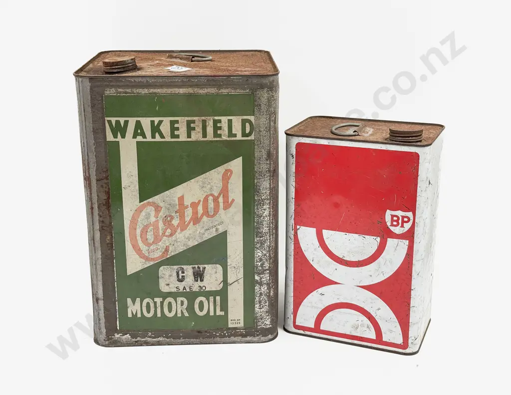 Castrol Wakefield Motor Oil and BP Oil Prints Tin Cans Image 1++
