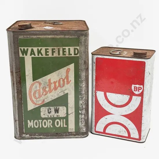Castrol Wakefield Motor Oil and BP Oil Prints Tin Cans