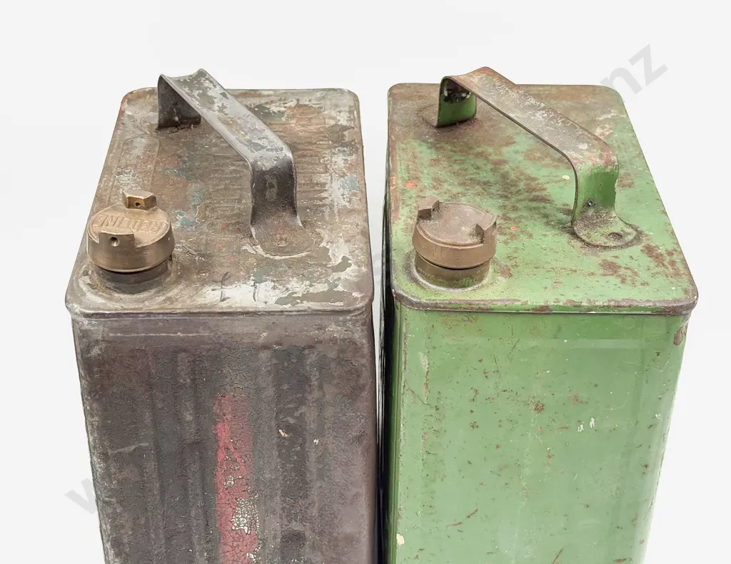 Castrol Motor Oil and Redline Oil Cans with matching Brass Caps Image 1++