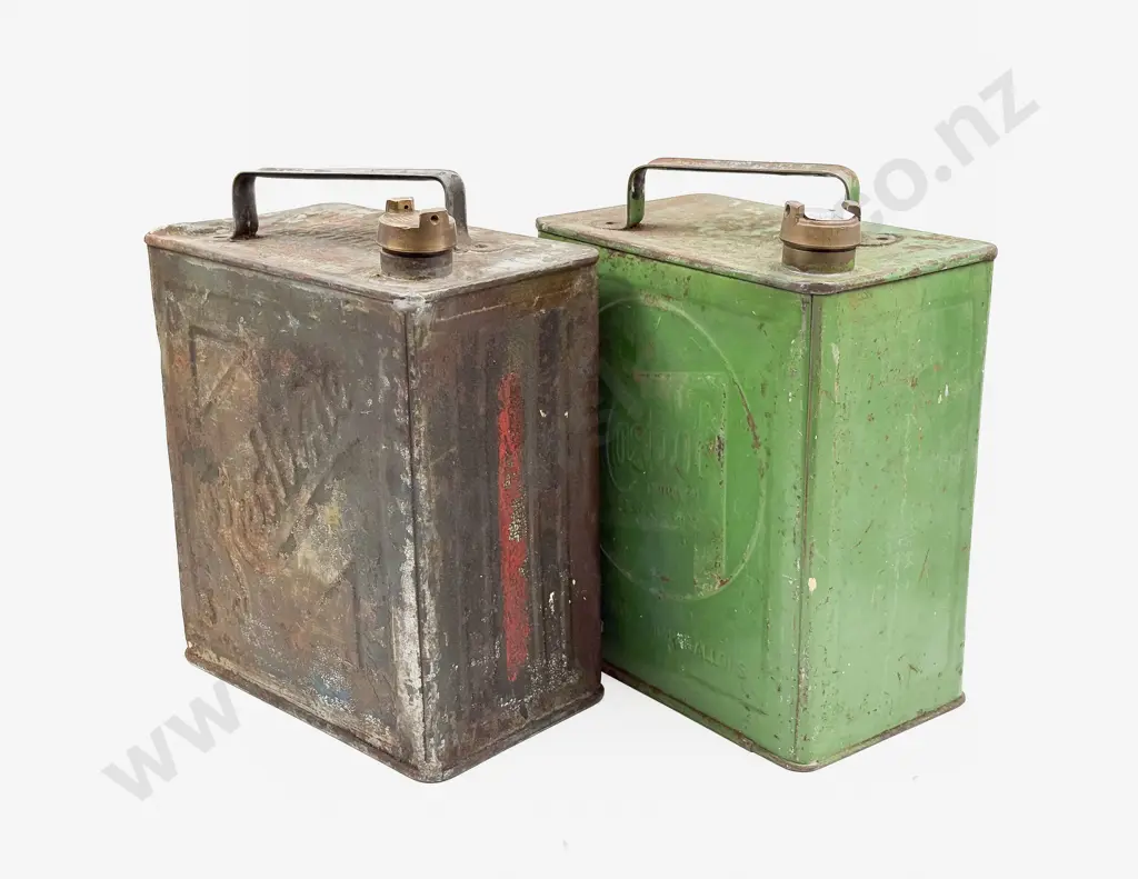 Castrol Motor Oil and Redline Oil Cans with matching Brass Caps Image 1++