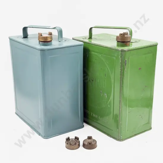 Castrol Petrol Can with Brass Cap and Repainted Can and Shell and Plain Brass Caps