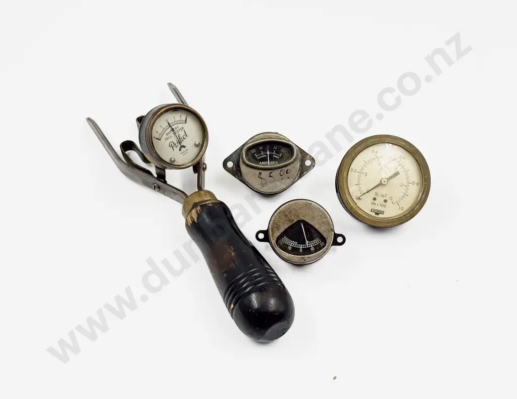 Three Vintage Gauges and Cell Tester Image 1++
