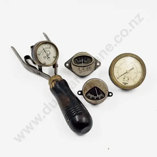 Three Vintage Gauges and Cell Tester