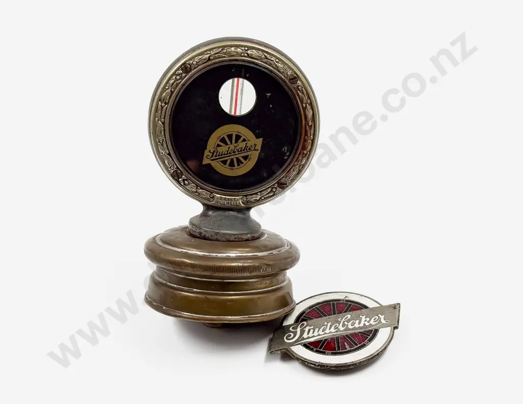 Boyce Moto Meter Studebaker on Radiator Cap with Studebaker Enamel Badge Image 1++