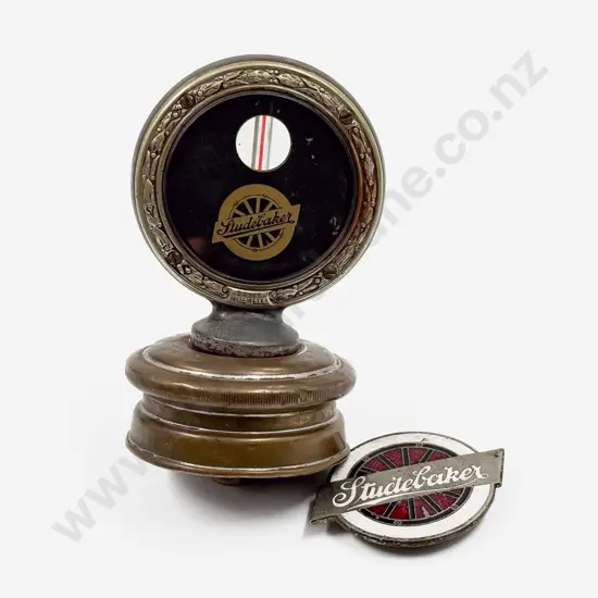 Boyce Moto Meter Studebaker on Radiator Cap with Studebaker Enamel Badge