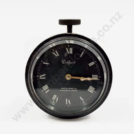 Watford Japanned Metal Cased Lever Wind Car Clock