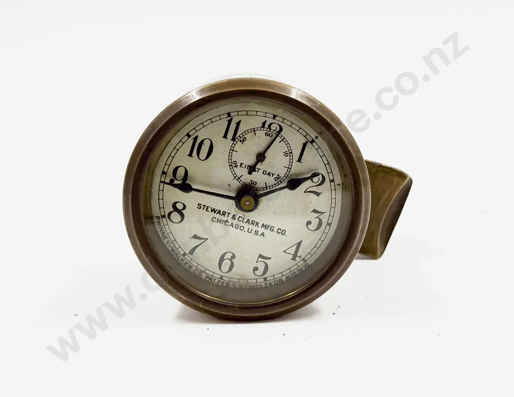 Stewart & Clark Brass Cased 8 Day Rim Wind Car Clock Image 1++