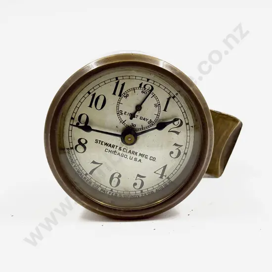 Stewart & Clark Brass Cased 8 Day Rim Wind Car Clock