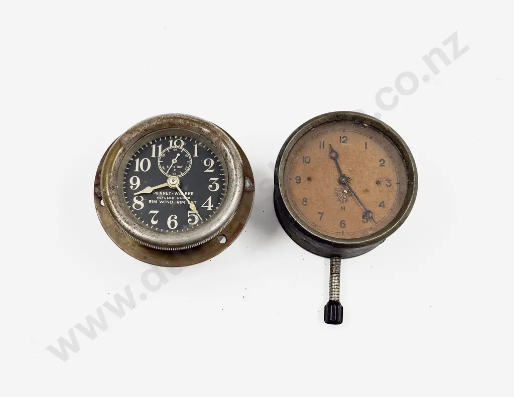 Phinney-Walker White Metal Cased 8 Day Rim Wind Car Clock Image 1++