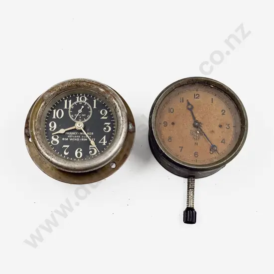 Phinney-Walker White Metal Cased 8 Day Rim Wind Car Clock